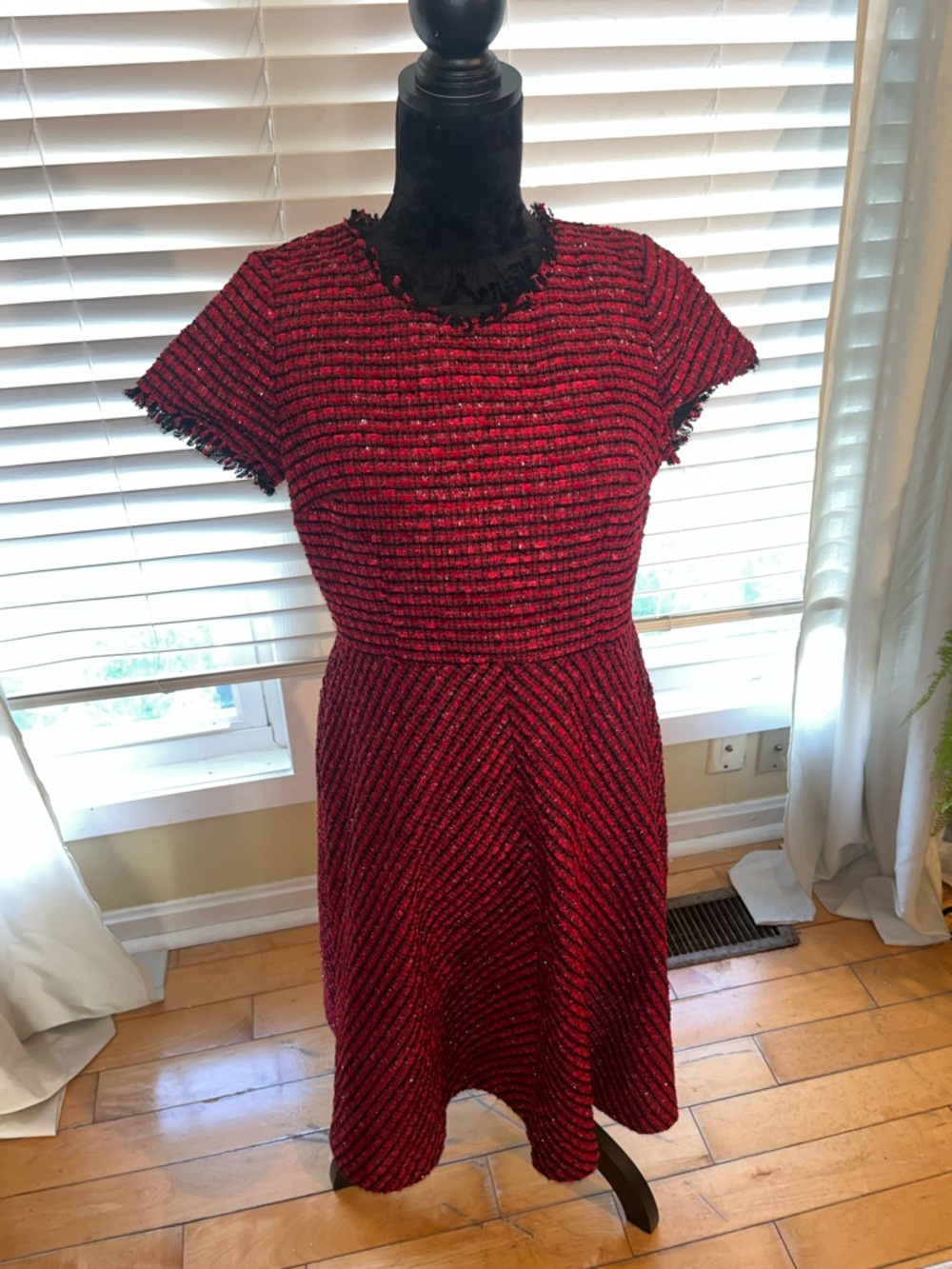 RSVP by Talbots Red Textured Knit Fit-and-Flare Dress